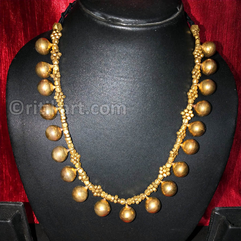 Tribal Dhokra Necklace with Brass Balls Embedded_2