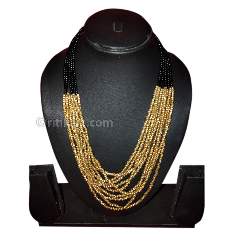 Tribal Dhokra Heavy Design with Brass Beads Necklace - 2_front