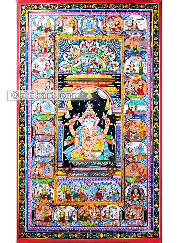 Lord Ganesh Canvas Pattachitra with Story_front