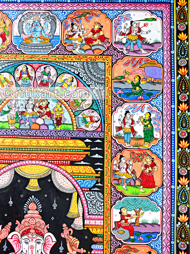 Lord Ganesh Canvas Pattachitra with Story_2