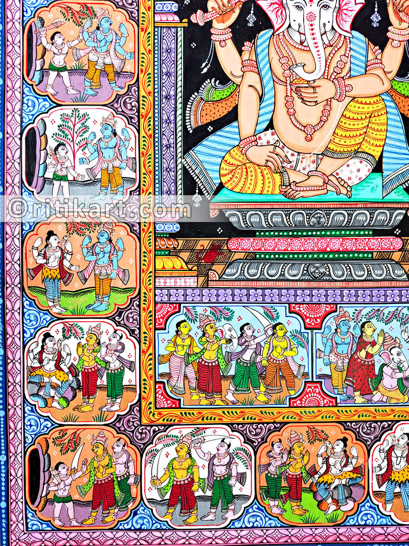 Lord Ganesh Canvas Pattachitra with Story_4