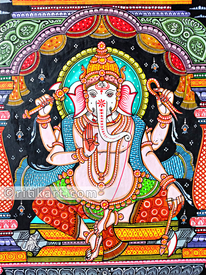 Lord Ganesh (Straight Sitting Posture) Canvas Pattachitra_2