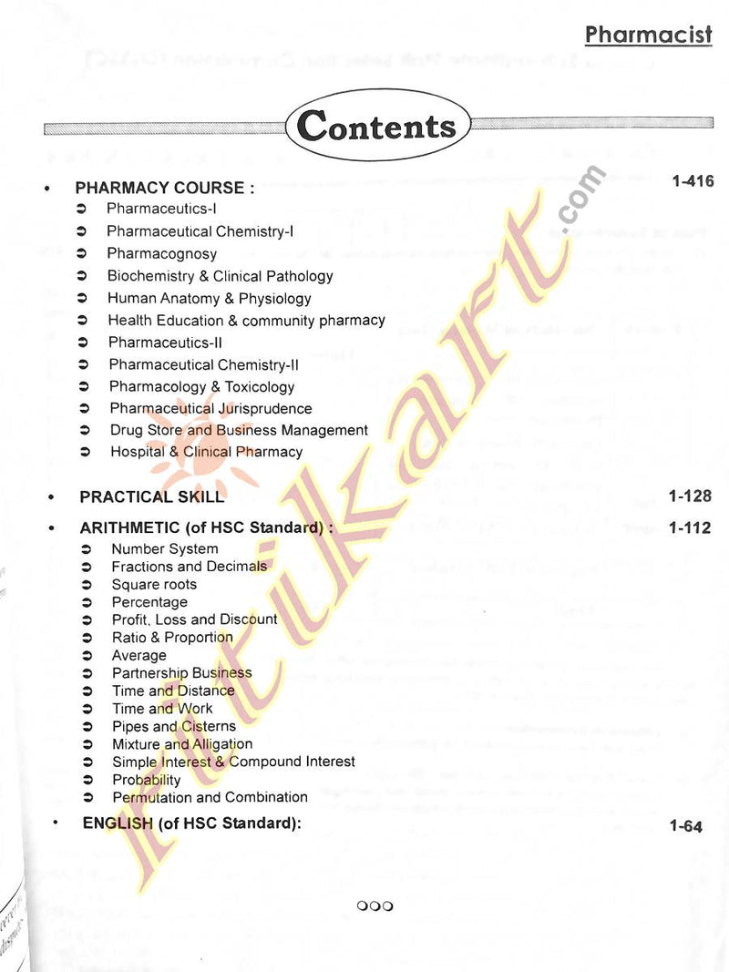 Recruitment Exam Guide for post of Pharmacist(OSSSC)_contents