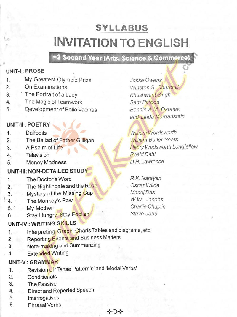 Invitation to English(Book-1,2,3,4)  for +2 Second Year_syllabus