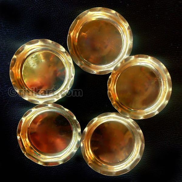Brass Puja Tiny Plates for Bhog- Set of 5