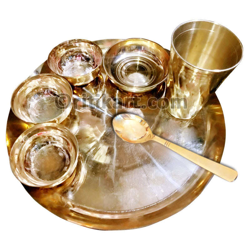 Kansa Dinner Set (1 Thali/3 Small Bowls/1 Flat Bowl/1 Glass/1 Spoon)_2