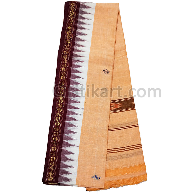 Sambalpuri Fine Quality Hand Woven Pure Cotton Light Orange Brown Border Gamcha