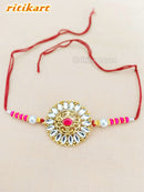 Designer Kundan Rakhi With White Stone
