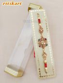 Royal Green and Red Stone Golden Metal Rakhi