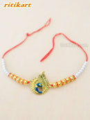 Golden Royal Peacock with Multi Color Beads Rakhi