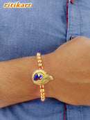Golden Royal Peacock with Multi Color Beads Rakhi