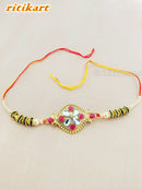 Designer Kundan With Multi Colour Beads Rakhi