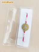 Designer Golden Flower with White Stone Rakhi