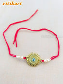 Designer Golden Flower with White Stone Rakhi