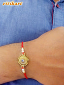 Designer Golden Flower with White Stone Rakhi