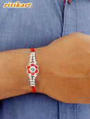 White And Red Stone Designer Rakhi