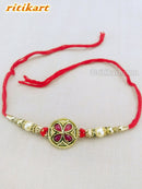 Red Stone Flower Design Fancy Rakhi