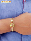 Red Stone Flower Design Fancy Rakhi
