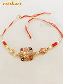 Royal Green and Red Stone Golden Metal Rakhi