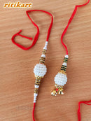 Bhaiya-Bhabhi White with Golden Color Beads Rakhi