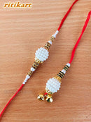 Bhaiya-Bhabhi White with Golden Color Beads Rakhi