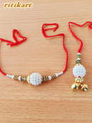 Bhaiya-Bhabhi White with Golden Color Beads Rakhi