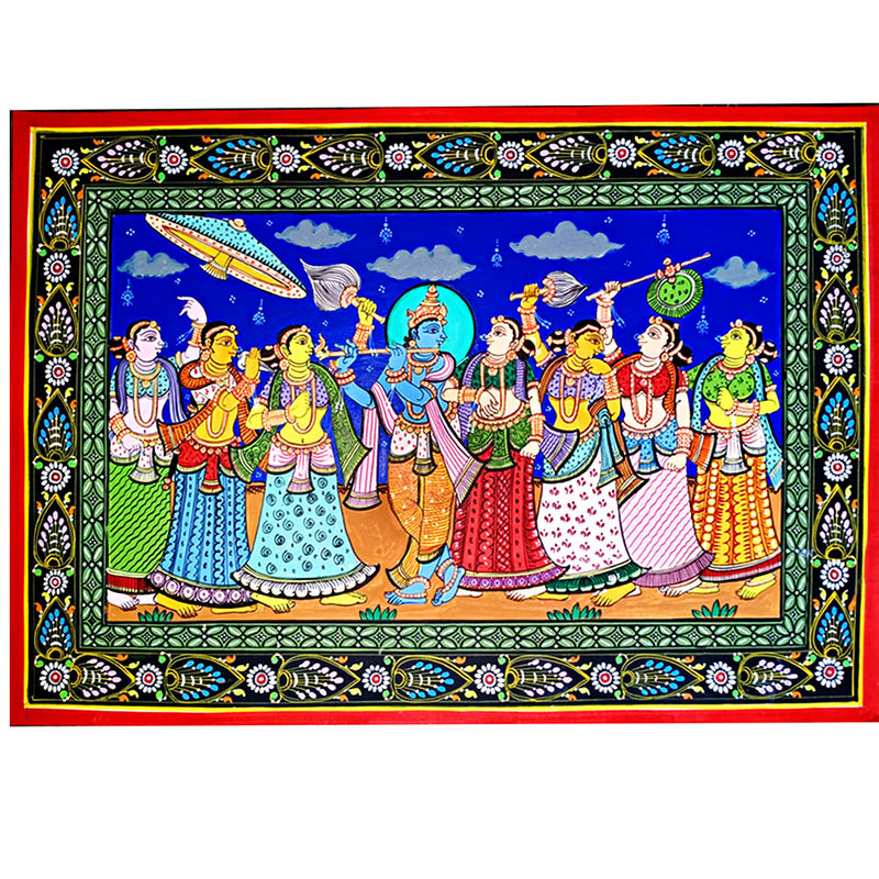 Lord Krishna RasaLeela Canvas Pattachitra Painting pic-1
