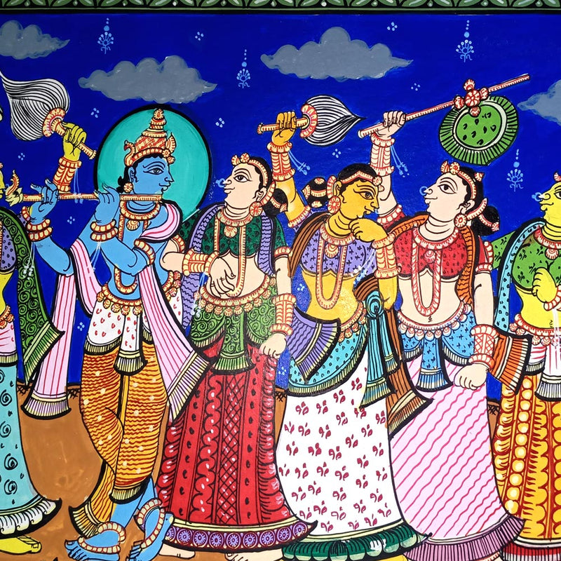 Lord Krishna RasaLeela Canvas Pattachitra Painting pic-3