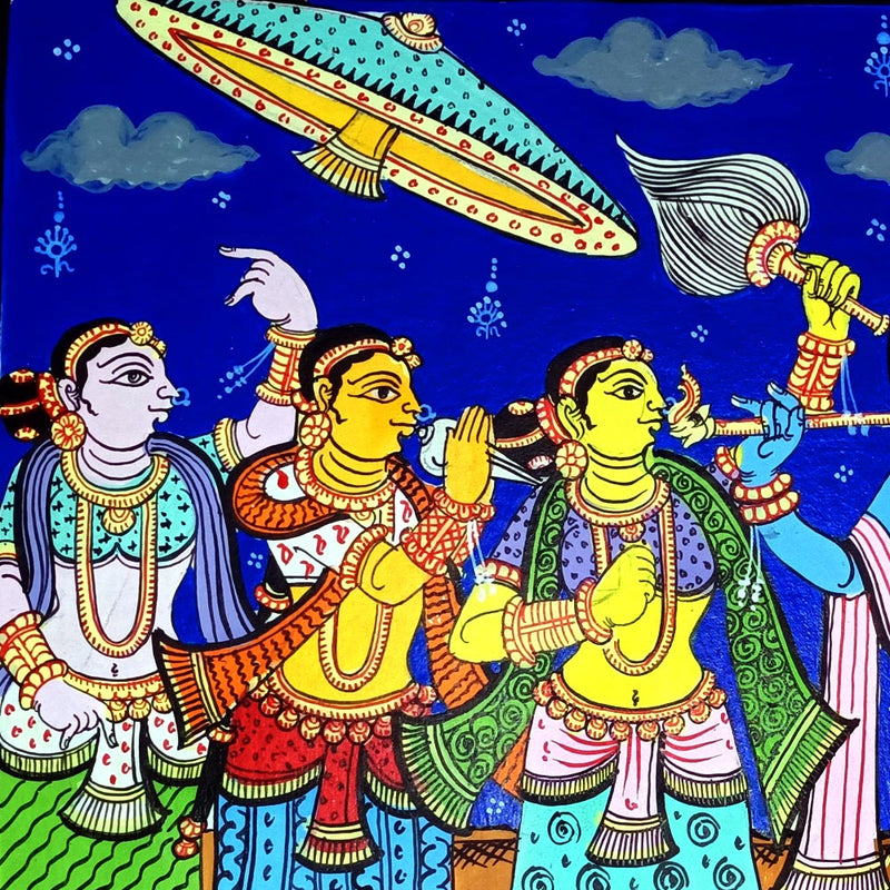 Lord Krishna RasaLeela Canvas Pattachitra Painting pic-2