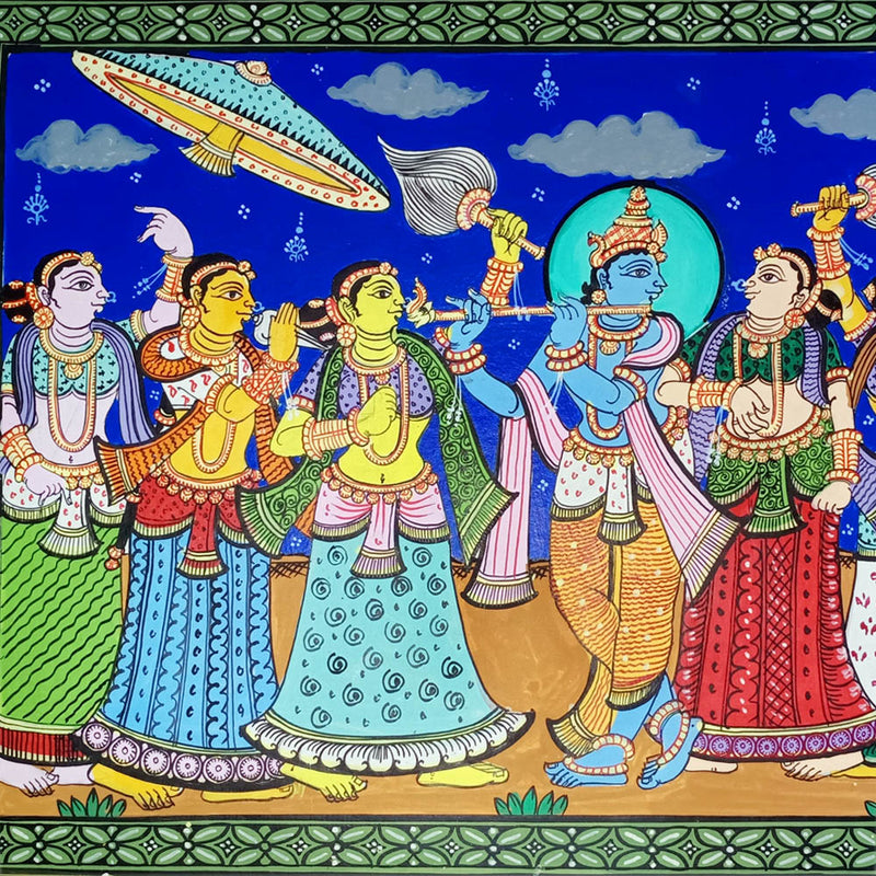 Lord Krishna RasaLeela Canvas Pattachitra Painting pic-4