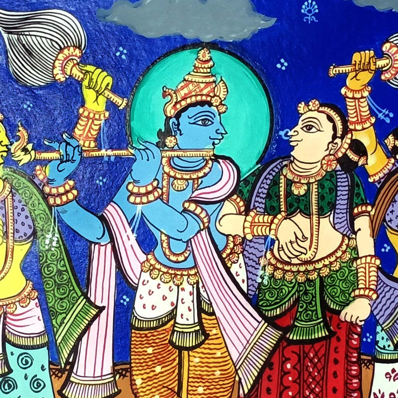 Lord Krishna RasaLeela Canvas Pattachitra Painting pic-5