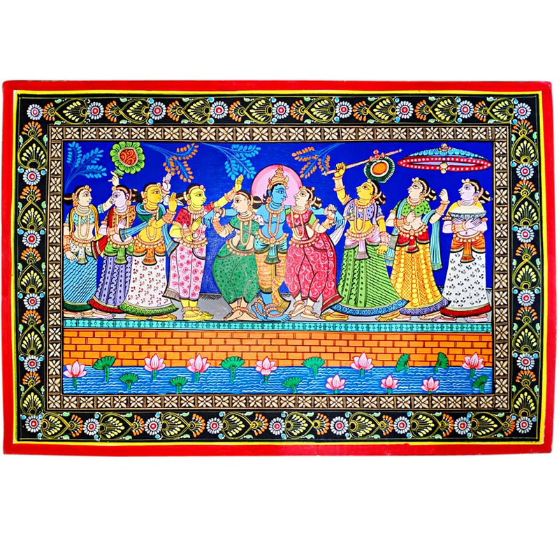 Lord Krishna Dance with Gopis Canvas Pattachitra Painting-pc1