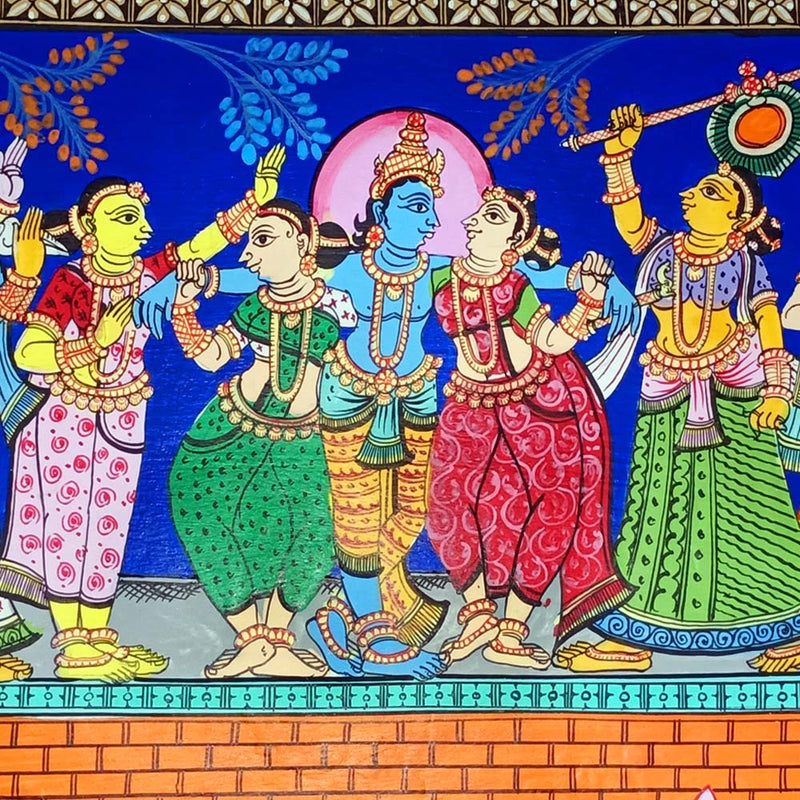Lord Krishna Dance with Gopis Canvas Pattachitra Painting-pc4