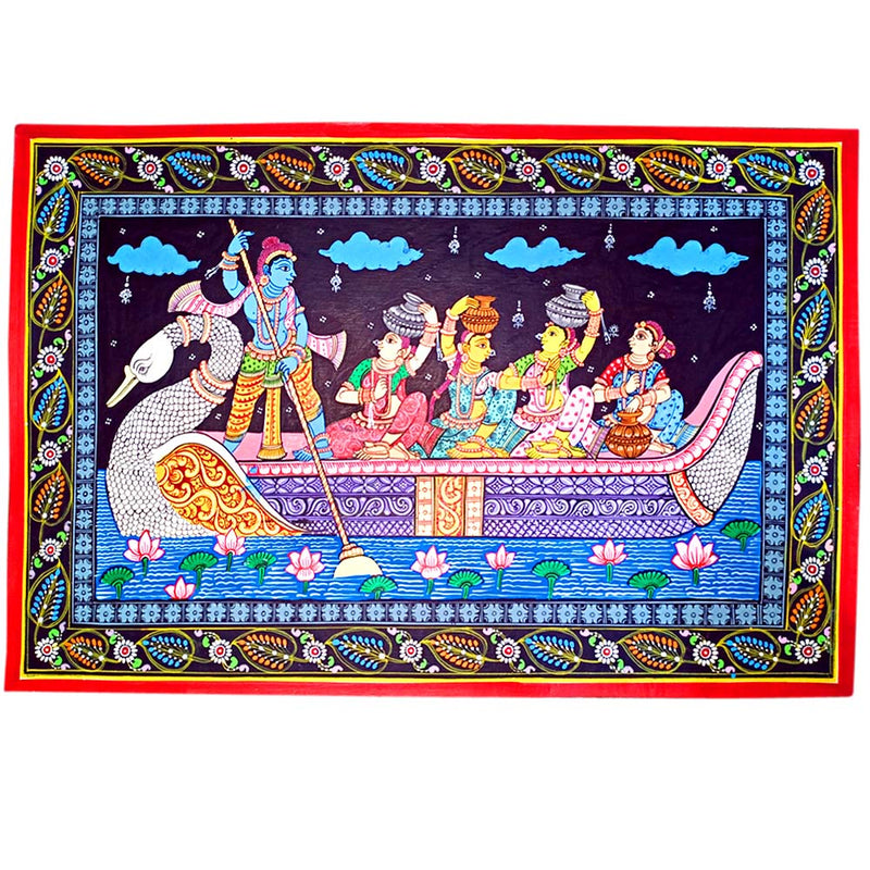 Lord Krishna Nauka Vihar Canvas Pattachitra Painting-pic1
