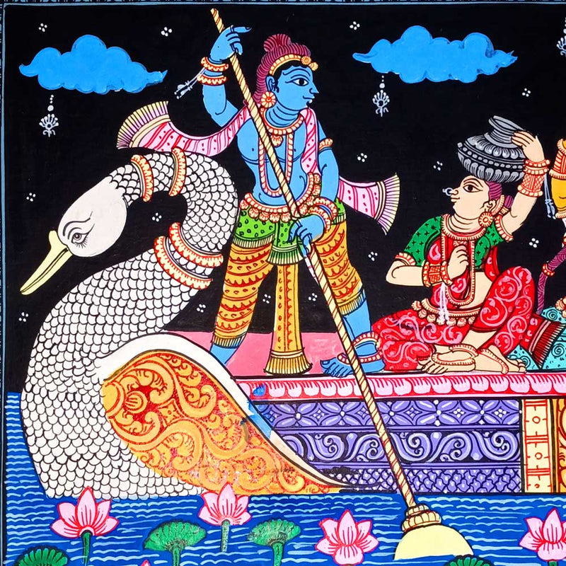 Lord Krishna Nauka Vihar Canvas Pattachitra Painting-pic2