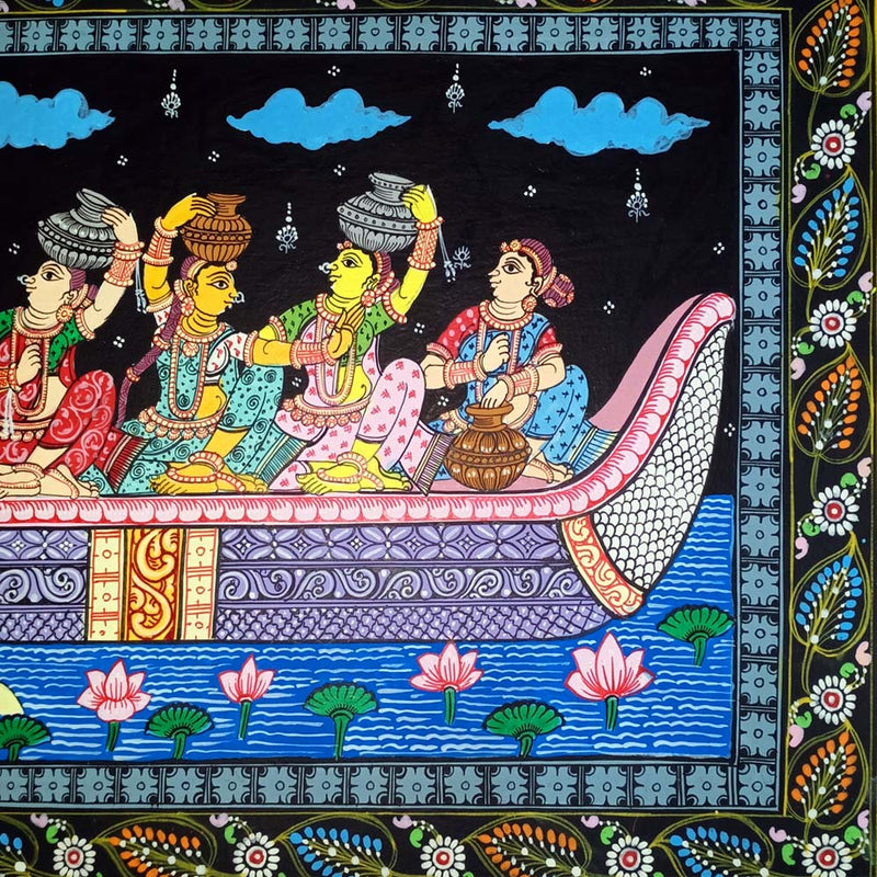 Lord Krishna Nauka Vihar Canvas Pattachitra Painting-pic3