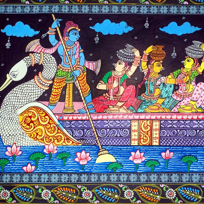 Lord Krishna Nauka Vihar Canvas Pattachitra Painting-pic4