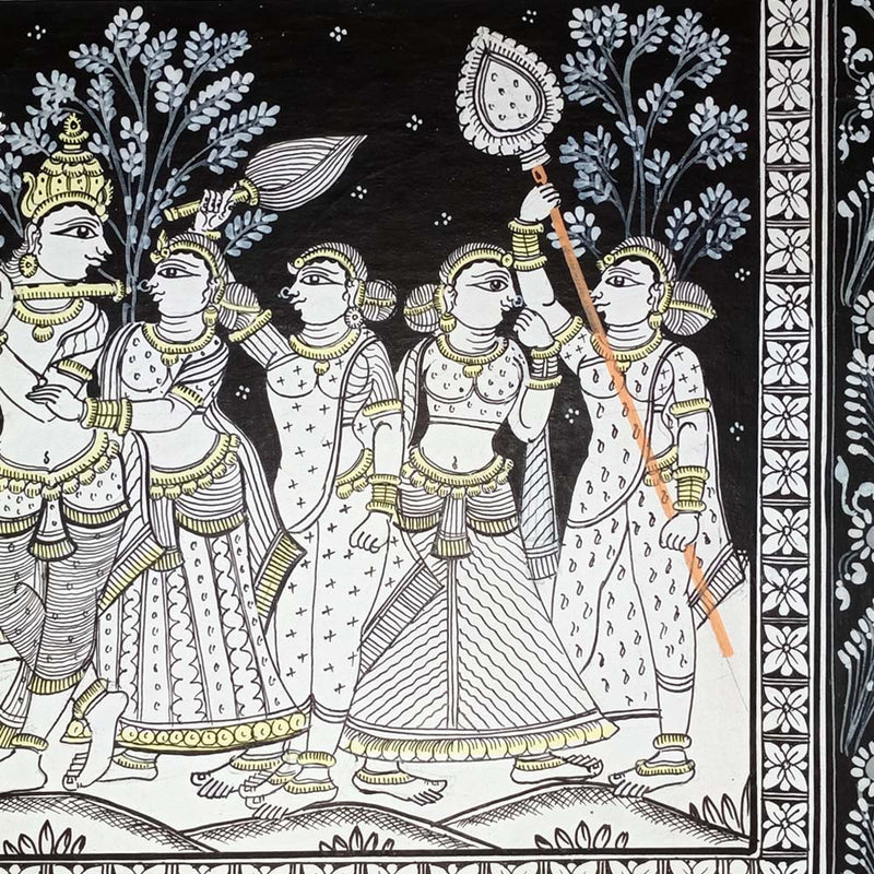 Lord Krishna Rasa Leela with Gopi Pattachitra Painting (B&W)-pic2