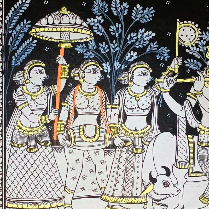 Lord Krishna Rasa Leela with Gopi Pattachitra Painting (B&W)-pic3