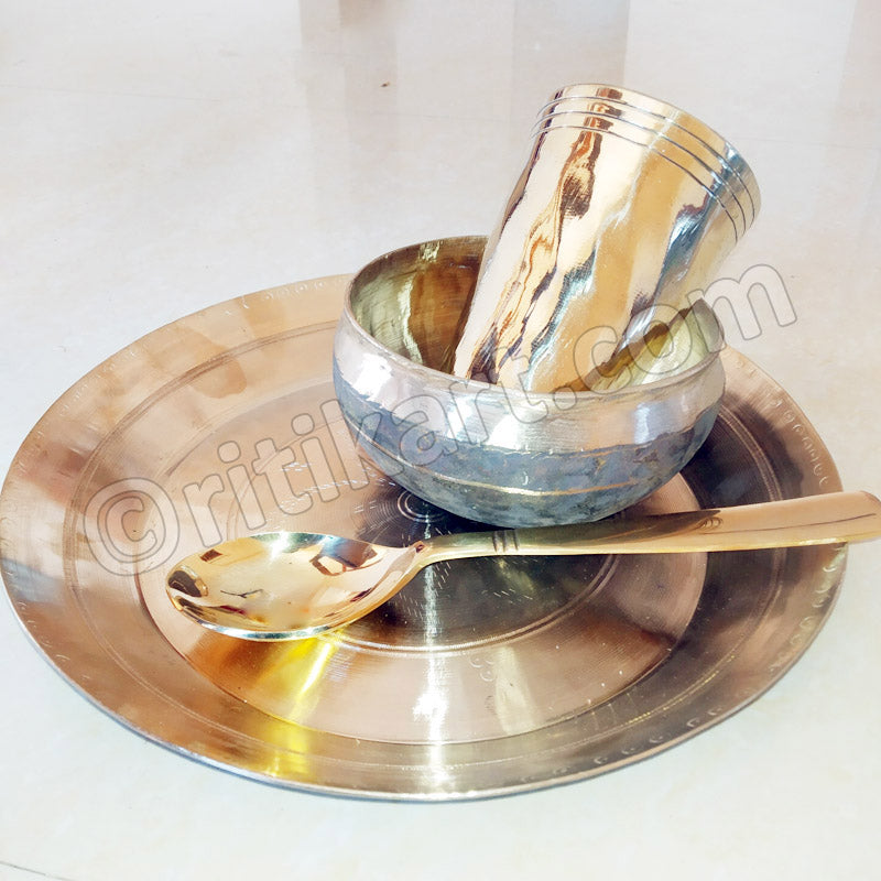 Kansa Thali Set (1 Thali + 1 Bowl +1 Glass and 1 Spoon)