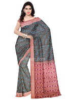 Sambalpuri Hand Woven Greeen and Maroon Sankha Design Saree