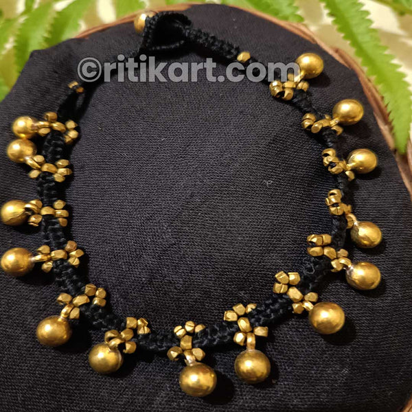 Anklet with Brass Beads Embedded in Black Thread