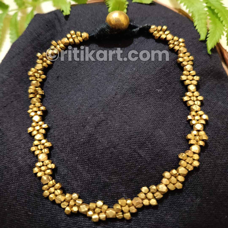  Anklet with Multiple Brass Beads in Black Thread