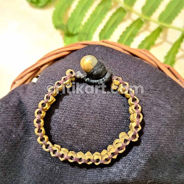 Ancient Dhokra Bracelet with Brass Beads Embedded in Purple Thread