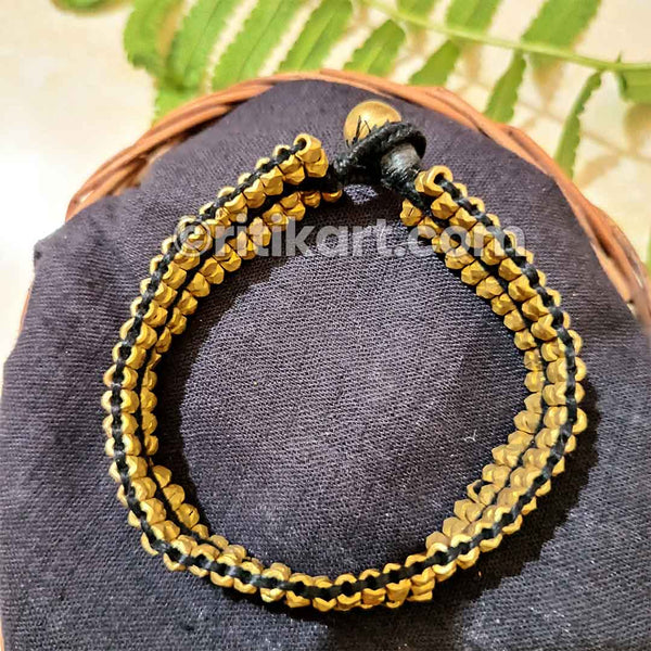 Traditional Dhokra Bracelet with Brass Beads in Black Thread