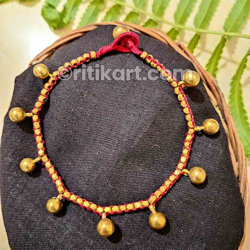 Dhokra Tribal Brass Anklet with Brass Beads Embedded