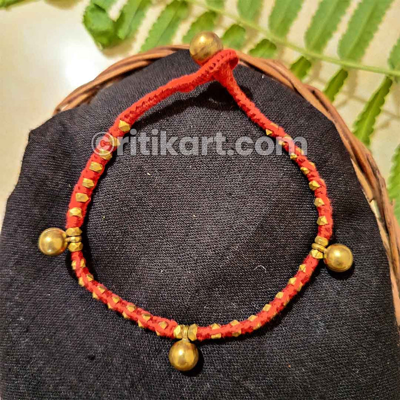 Ancient Dhokra Tribal Brass Anklet with Brass Beads Embedded