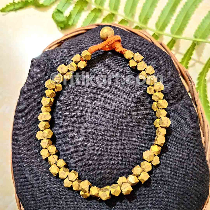 Ancient Dhokra Tribal Diamond Cut Brass Beads Anklet