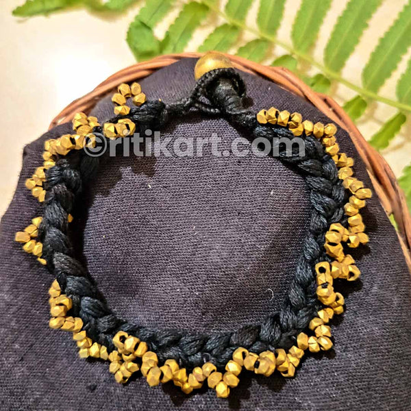 Tribal Dhokra Anklet with Small Brass Beads Embedded
