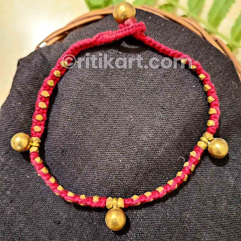 Traditional Dhokra Anklet with Large Brass Beads